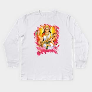 Saraswati Hindu Worshipping Kids Long Sleeve T-Shirt